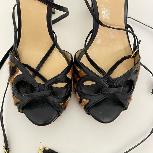 Talbots Womens' Strappy Animal Print Calfskin Peep Toe Stilettos Size 7B - Picture 3 of 13